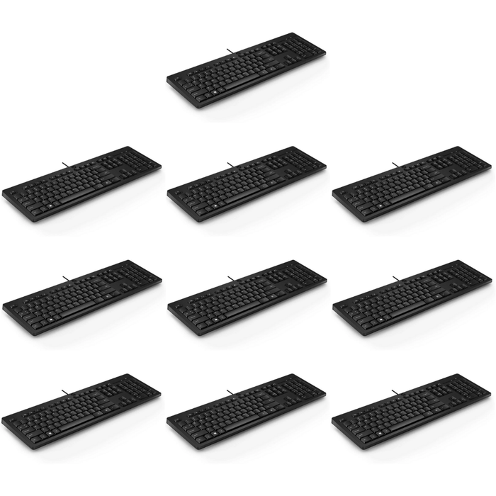 10 x HP 125 USB Wired Keyboard Black US Layout - New