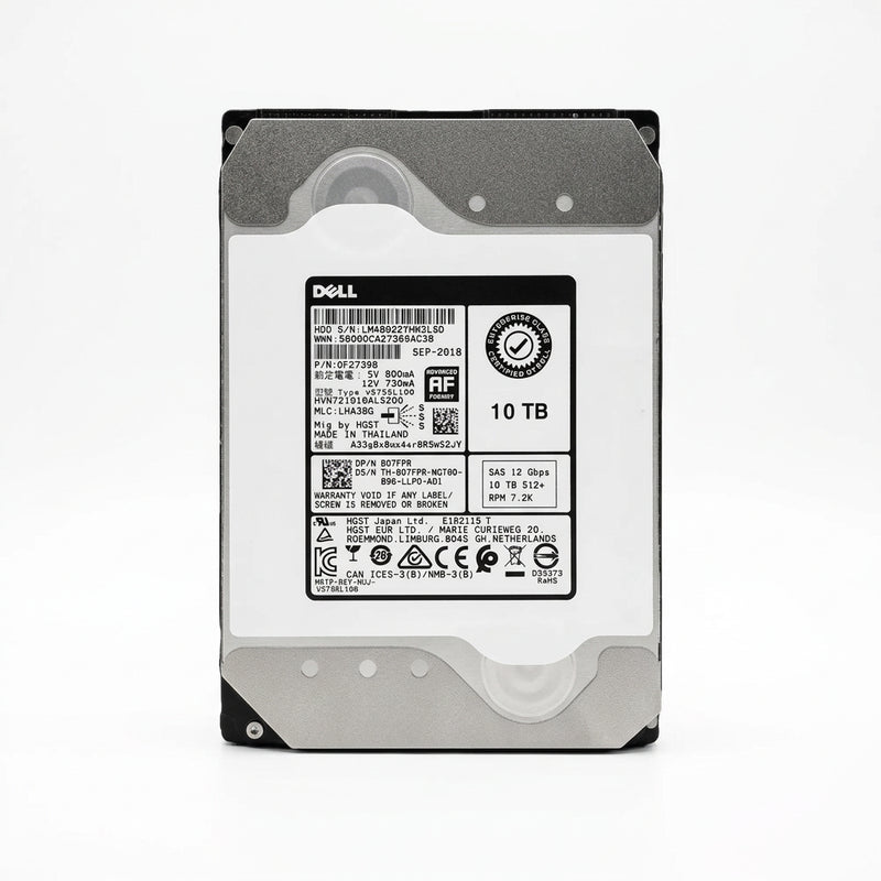 Dell 007FPR 3.5 Inch 10TB 12Gb/s 512e 7.2K RPM SAS Hard Drive – Refurb