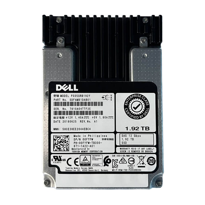 Dell 0FYFW PX05SRB192Y 2.5 Inch SFF 1.92TB 12Gbps SAS Enterprise SSD Hard Drive – Refurb