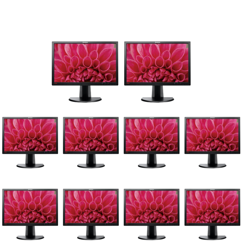 10 x Lenovo ThinkVision LT2452p 24 Inch IPS Monitor - VGA, DisplayPort & DVI-D - Pre-Owned