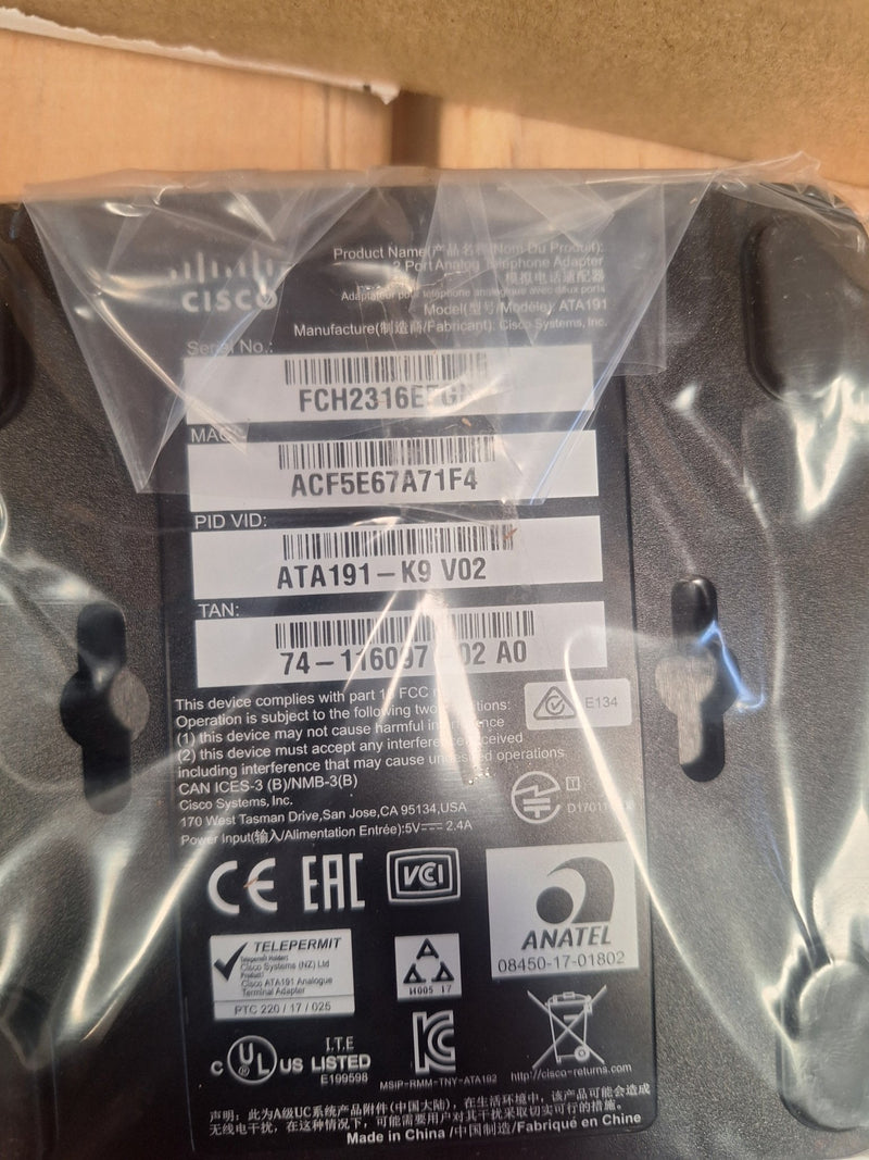 Cisco ATA 191 Analog Telephone Adapter - Open Box