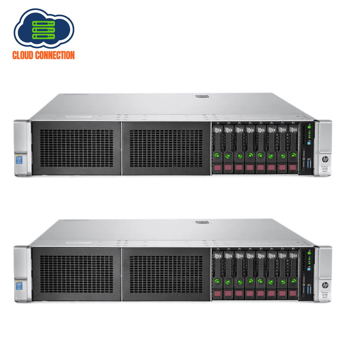 2 x HP ProLiant DL380 Gen9 2U Rackmount Server – 8 SFF – 2 × Xeon E5-2680 v4 – 64GB DDR4 – 2 × 300GB SAS – P440ar RAID – Broadcom BCM5719 + Intel I350 – 2 × 800 Watts – 6 × Blanks – Refurb