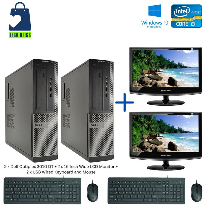 2 x DELL OPTIPLEX 3010 DT - I3 3220 - 4GB DDR3 - 500GB SATA HDD - WINDOWS 10 PRO 64 BIT - REFURBISHED COMPUTER SETS