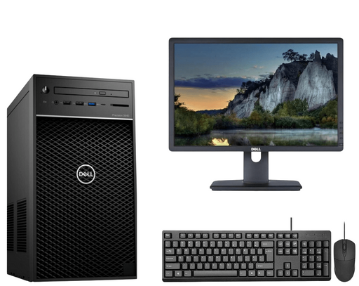 Dell computer setup with monitor, keyboard, and mouse on a white background