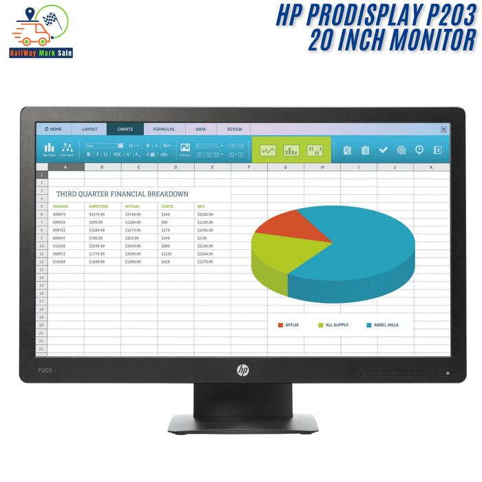 HP ProDisplay P203 20 Inch Monitor – VGA & DisplayPort -  Refurb