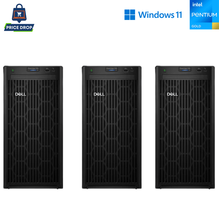 3 x Dell PowerEdge T150 4U Tower Core Infrastructure Server Bundle – Pentium Gold G6405T – 8GB DDR4 – 3 × 2TB SATA – PERC H755 – Broadcom BCM5720 – New Special