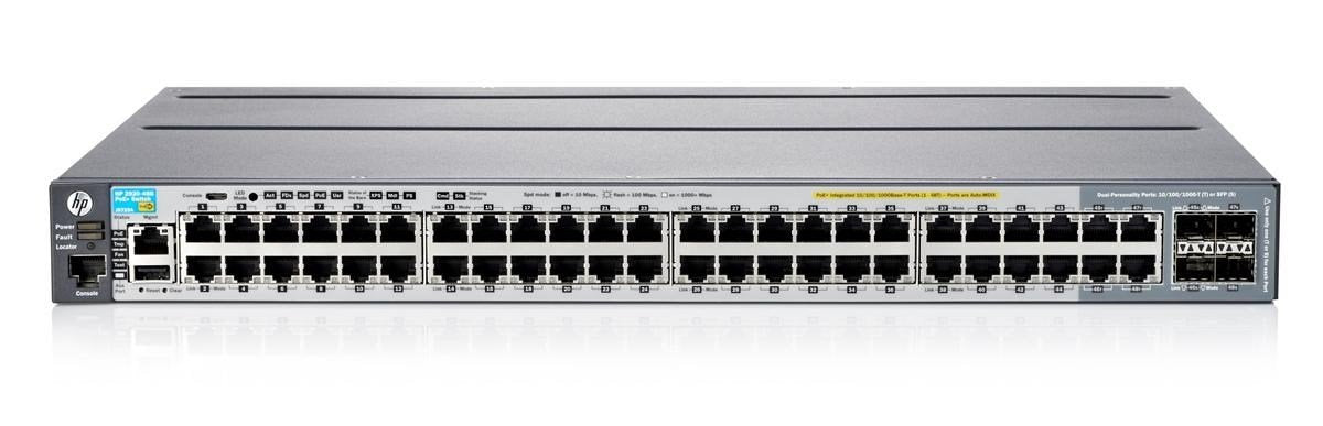 HP J9729A ProCurve 2920-48G PoE+ 48 pORT Layer 3 Managed Stackable Gigabit PoE+ Switch; 4 Dual Personality Ports; 2 x Module Slots; 370W; Pre-Owned