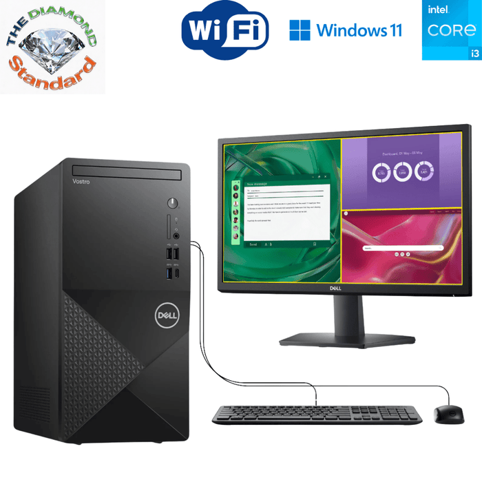 Dell Vostro 3030 Office Desktop Tower Computer Set with Dell E2225H 21.5 Inch FHD LED Monitor - i3 12100 - 8GB DDR5 - 512GB SSD - Win11Home - New PC Set Special