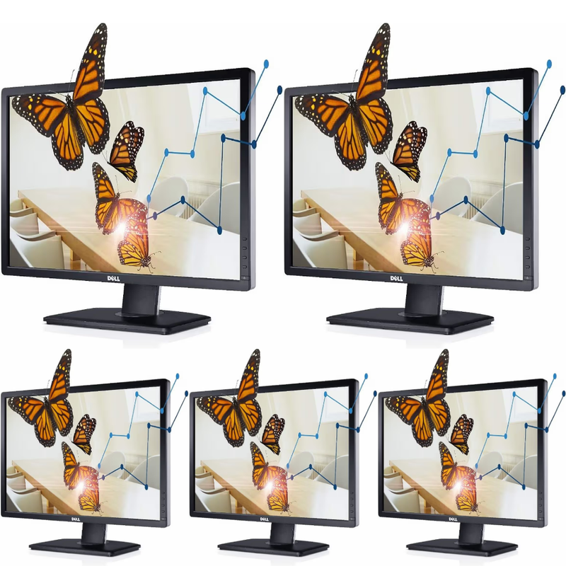 5 x Dell U2412M 24 Inch WUXGA IPS Monitor - DVI-D, DisplayPort & VGA - Pre-Owned