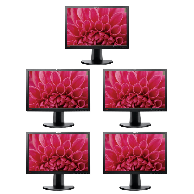 5 x Lenovo ThinkVision LT2452p 24 Inch IPS Monitor - VGA, DisplayPort & DVI-D - Pre-Owned