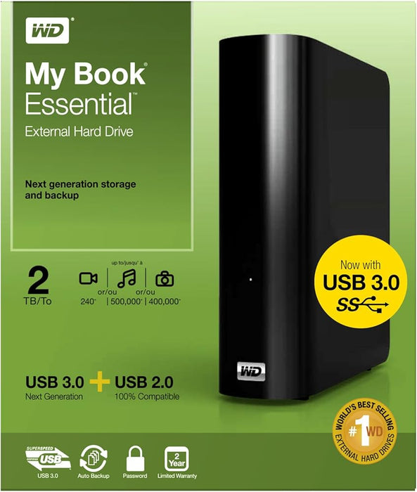 Western Digital My Book Essential WDBACW0020HBK-EESN 2TB External USB 3.0; Open Box