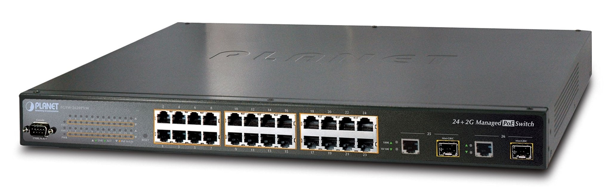 Planet FGSW-2620PVM 24-Port 10/100Mbps + 2 Gigabit TP/SFP Managed PoE Switch; Used