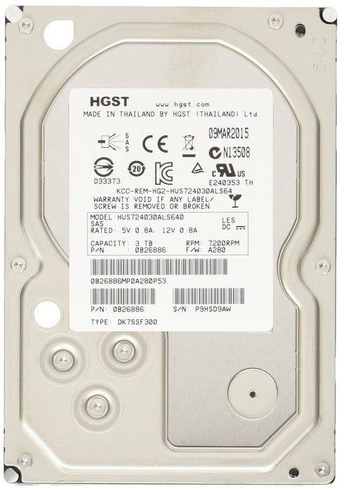 Pre-Owned HGST HUS724030ALS640 - 3TB SAS Hard Drive - 3.5" - 7200 RPM - 6GB/s