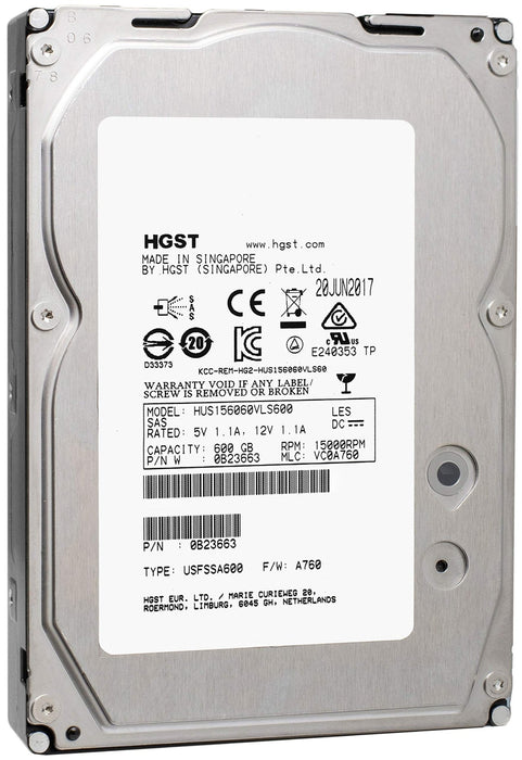 Pre-Owned HGST HUS156060VLS600 - 600GB SAS Hard Drive - 3.5" - 15000 RPM - 6GB/s