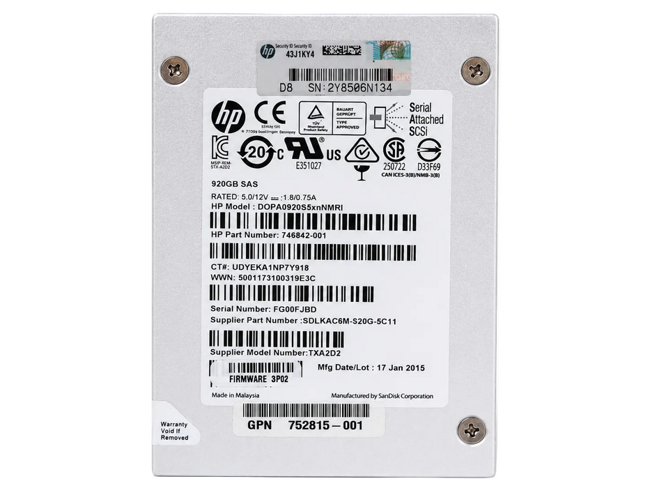 HP DOPA0920S5xnNMRI 2.5 Inch 920GB SAS Enterprise Solid State Drive – Refurb