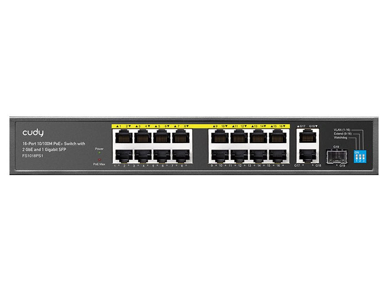 Cudy 16 Port Fast Ethernet PoE 190W 2 Gigabit 1SFP Switch-0