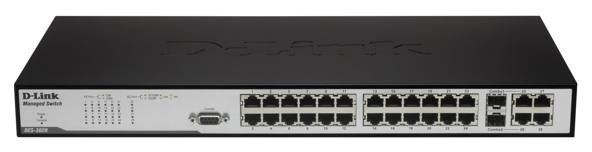 D-Link DES-3028 24 Port 10/100 + 2 1GB + 2 SFP Layer 2 Managed Switch; Refurb