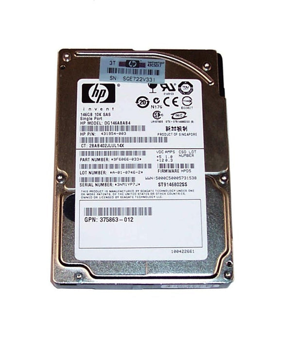 Pre-Owned HP DG146ABAB4 - 146GB SAS Hard Drive - 2.5" - 10 000 RPM - 3GB/s