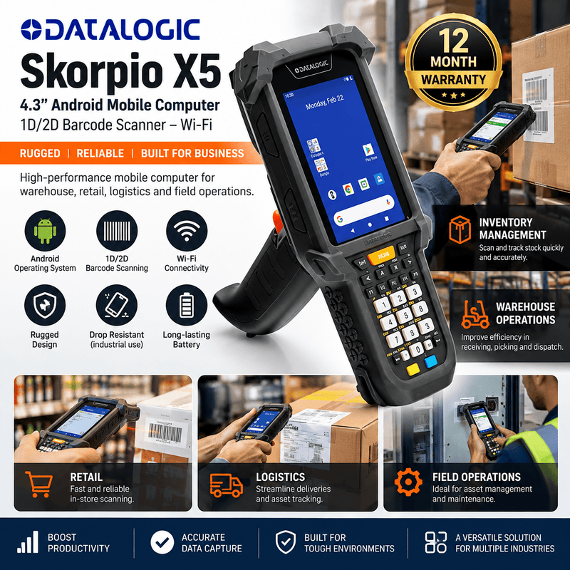 Datalogic Skorpio X5 4.3" Android Mobile Computer 1D/2D Barcode Scanner – Wi-Fi - New