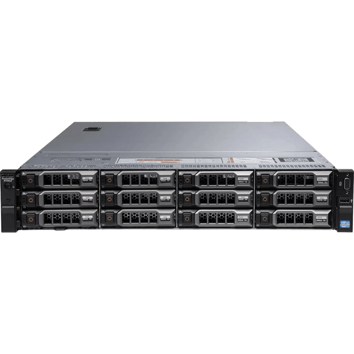 Dell Poweredge R720XD Server; 12 LFF; 2 x Xeon E5-2650 V2; 64GB PC3; 8TB SATA; Perc H710 Mini; QP 1GB; No Idrac; 2 x 750W; No Rail Kit; Front Bezel; 2U Rackmount; Refurb