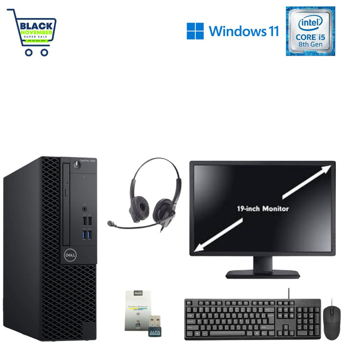 Dell OptiPlex 3060 SFF Business Computer Set; i5 8500; 8GB PC4; 256GB SSD; Win11Pro; Refurb