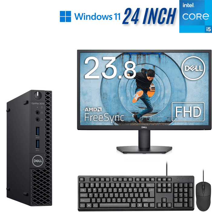 Dell OptiPlex 3070 Micro Business Computer Set; i5 9500T; 8GB PC4; 256GB SSD; Win11Pro; 24 Inch; Refurb