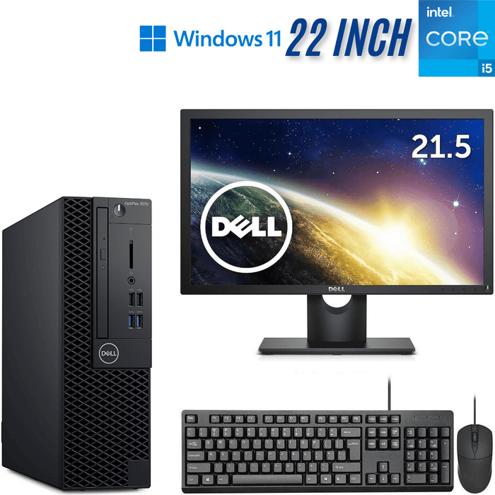 Dell OptiPlex 3070 SFF Professional Computer Set; i5 9500; 8GB PC4; 256GB SSD; Win11Pro; 22 Inch; Refurb