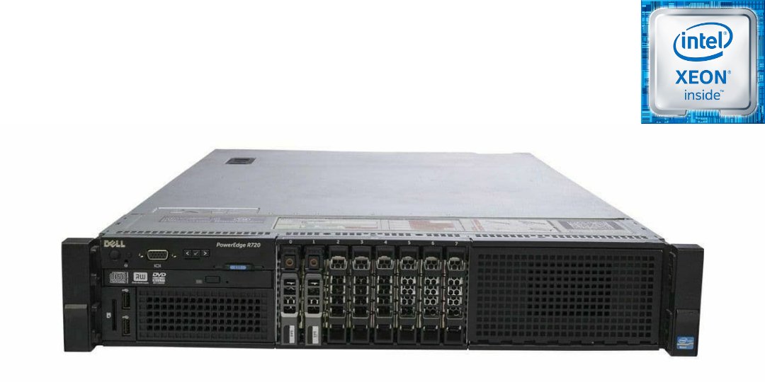 Dell Poweredge R720 Server; 8 X SFF; 2 x Xeon E5-2660 V2; 64GB PC3; 600GB SAS; QP 1GB; Perc H710; 2 x 750W; No Rail Kit; Front Bezel; 2U Rackmount; Refurb