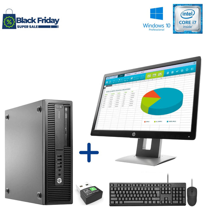 HP Elitedesk 800 G2 SFF Coding Computer Set; I7 6700; 4GB PC4; 500GB HDD; Win10Pro; Refurb Black Friday Special