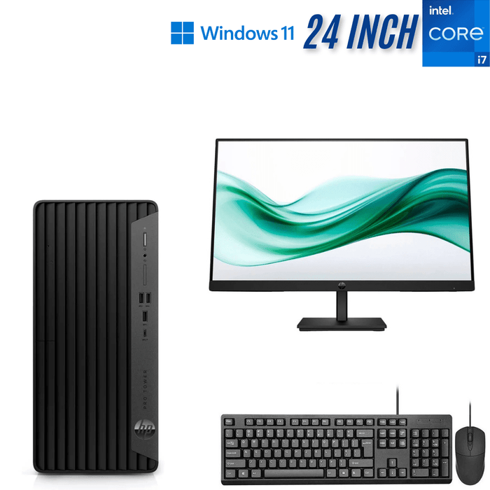 HP Pro Tower 400 G9 Desktop PC – i7-14700 – 16GB DDR5 – 512GB NVMe – Win11Pro + HP P24h G5 23.8 Inch FHD Monitor –DisplayPort, HDMI & VGA - New Special