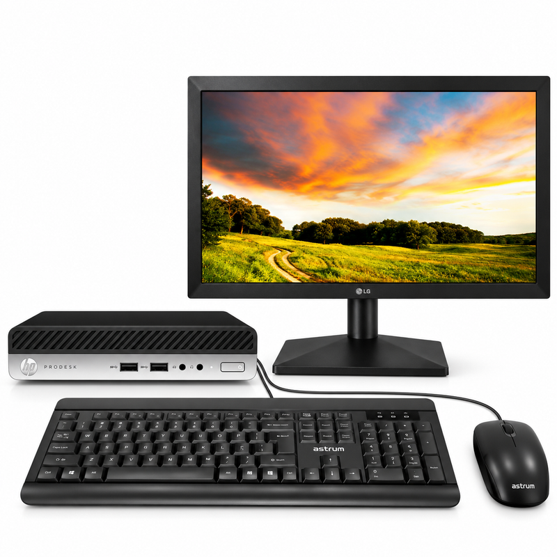 HP ProDesk 400 G5 Mini Administrative Computer Set with 20 Inch  – i3 9100T – 8GB DDR4 – 256GB NVMe – Win11Pro – Refurb