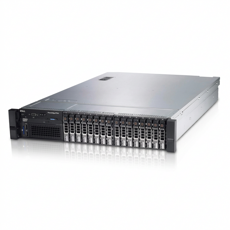 Dell PowerEdge R720 2U Rackmount Server – 16 SFF – 2 × Xeon E5-2609 – 64GB DDR3 – 2 × 600GB SAS – PERC H710 Mini – Intel I350 – 2 × 750W – Refurb