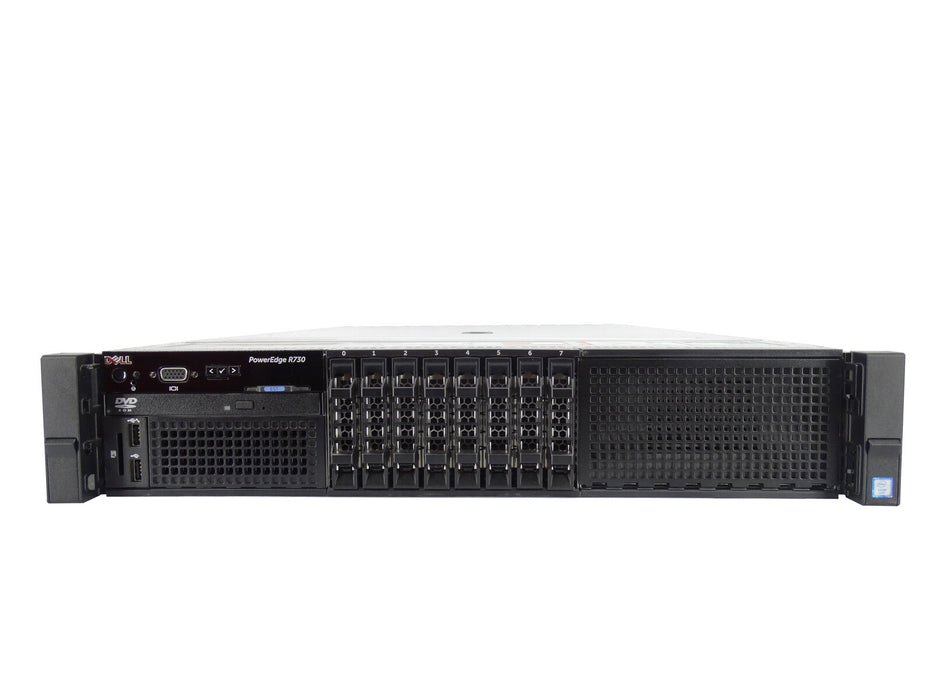 Dell Poweredge R730 Server; 8 SFF; 2 x Xeon E5-2620 V3; 64GB PC4; 3.6TB SAS; 2 x 750W; Perc H730 Mini; 2 x Risers; No Rail Kit; No Front Bezel; 2U Rackmount; Refurb