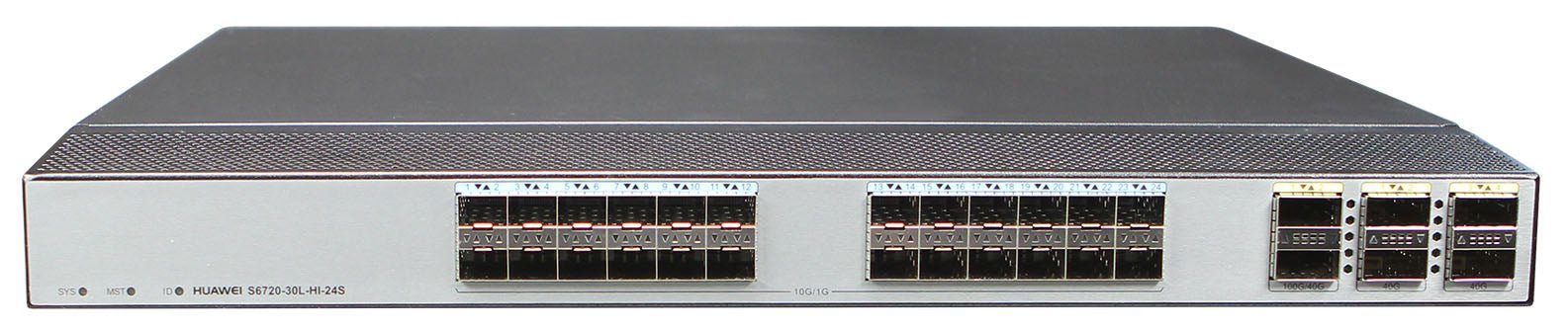 Huawei S6720-30L-HI-24S – 24 x 10GE SFP+ – 6 x 40GE QSFP+ – 2 x 100GE QSFP28 Aggregation Switch – Refurb