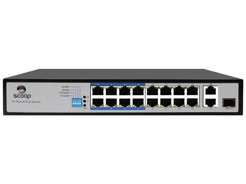 Scoop 16 Port Fast Ethernet PoE 150W 2 Gigabit 1SFP Switch-0