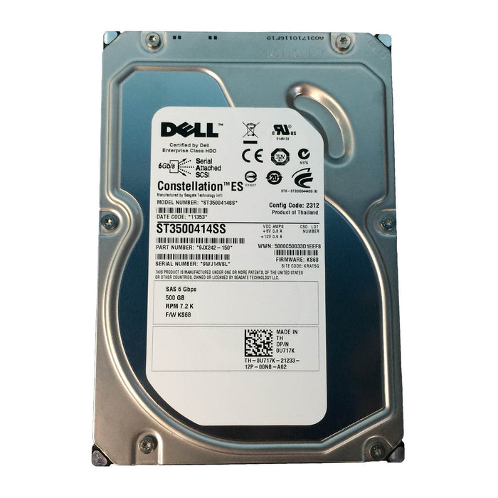 Pre-Owned DELL ST3500414SS - 500GB SAS Hard Drive - 3.5" - 7200 RPM - 6GB/s