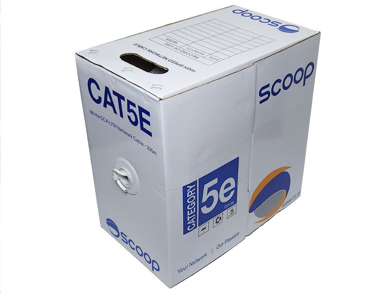 Scoop 305m Box Cat5e CCA White UTP Cable-0