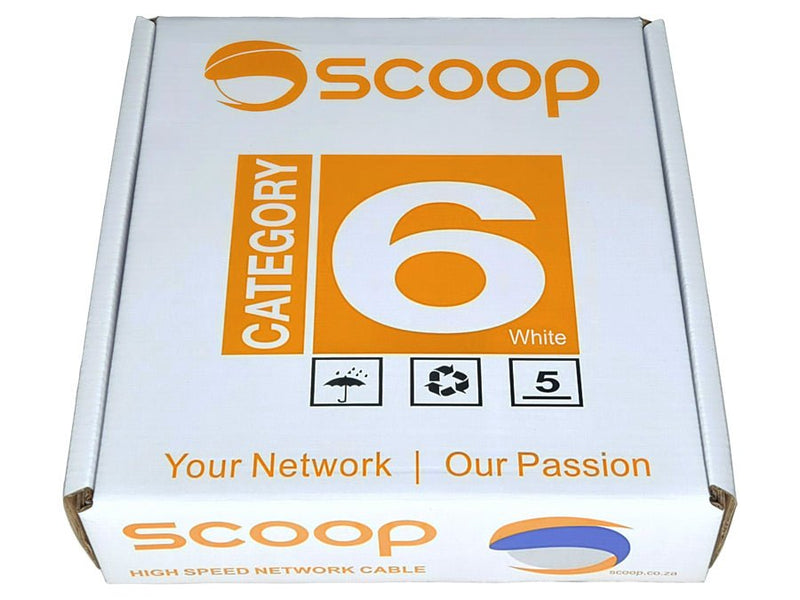 Scoop 100m Box Cat6 CCA White UTP Cable-0