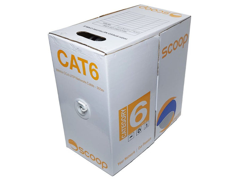 Scoop 305m Box Cat6 CCA White UTP Cable-0