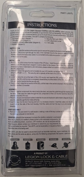 Legion Desktop Lock with Key - New