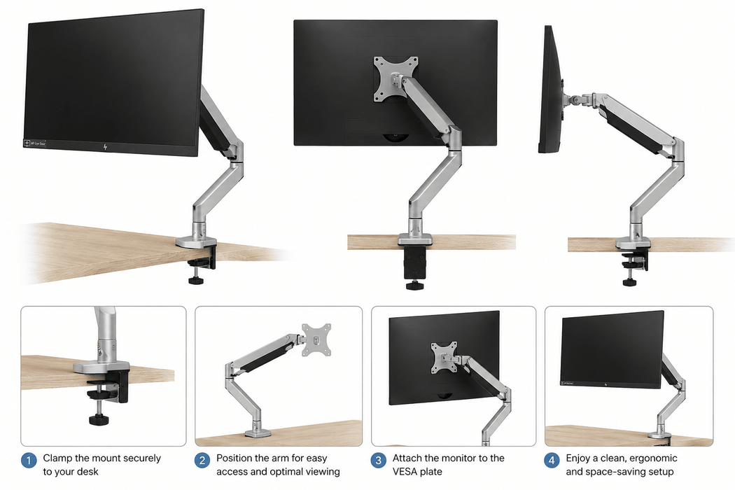 HP E24d G4 23.8 Inch FHD Advanced Docking Monitor with Adjustable Desk Mount Arm – Refurbished