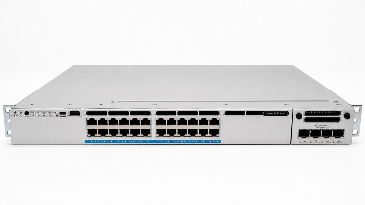Cisco WS-C3850-24XU-S 24-Port UPoE Managed Switch – C3850-NM-4-10G – Pre-Owned