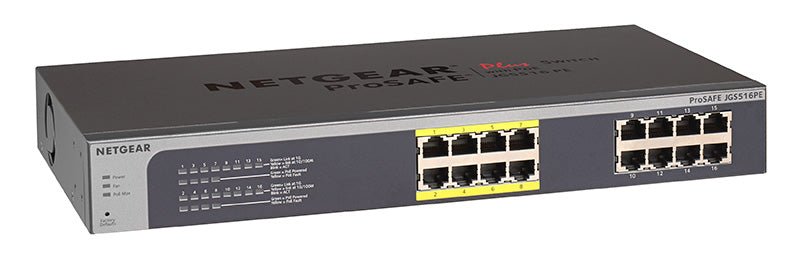Netgear JGS516PE ProSafe Plus 16 Port Gigabit PoE Switch – Refurb