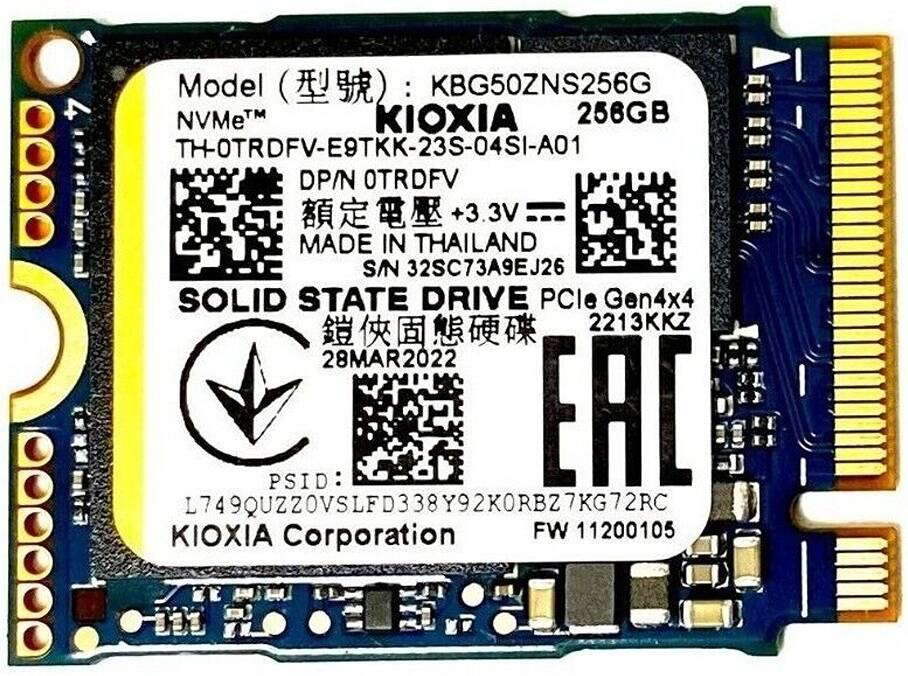 Kioxia KBG50ZNS256G M.2 2230 256GB PCIe Gen 4x4 NVMe Solid State Drive – Used