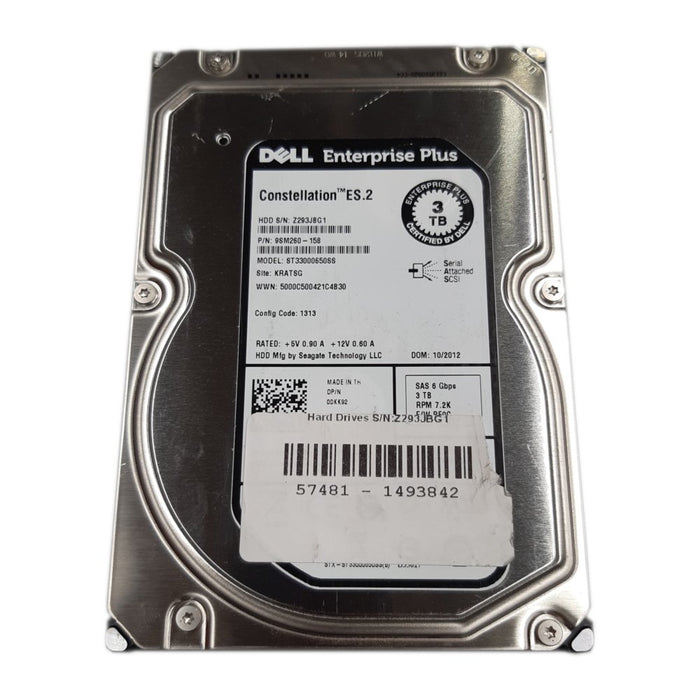 Pre-Owned Dell ST33000650SS - 3TB SAS Hard Drive - 3.5" - 7200 RPM - 6GB/s