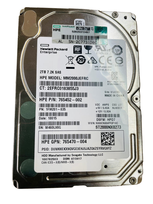 HP MM2000JEFRC 2TB 7.2K RPM 12Gbps SAS 2.5-Inch Hard Drive – Refurb