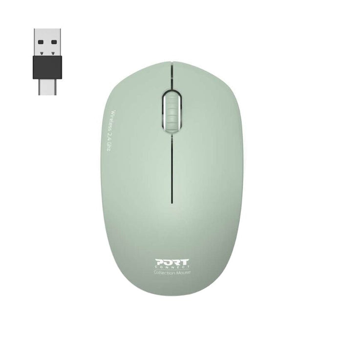 Port Connect Silent Wireless Mouse for USB-C & USB-A Laptops, Desktops, Hybrids & Tablets - Olive - New