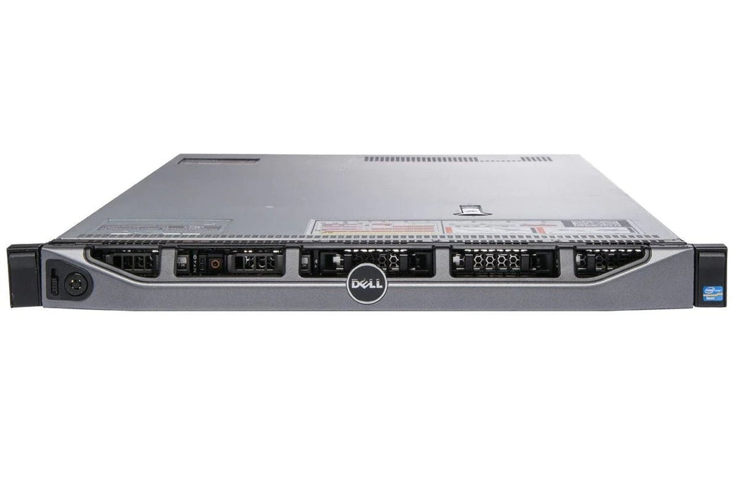 Dell Poweredge R620 Server; 2 x Xeon E5-2609; 64GB PC3; 600GB SAS; QP 1GB; Perc H710P; 2 x 750W; No Rail Kit; Front Bezel; 1U Rackmount; Refurb