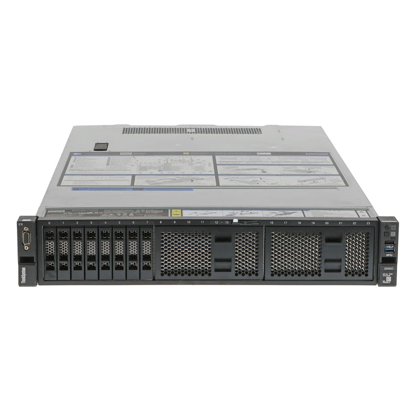 Lenovo ThinkSystem SR650 2U Rackmount Server – 8 SFF – 2 × Xeon Silver 4215 – 128GB DDR4 – 2 × 2TB NVMe SSD + 4 × 960GB SATA SSD + 2 × 480GB SATA SSD – RAID 830-8i – Intel X722 – 2 × 750W – 1 × Front Bezel – Refurb
